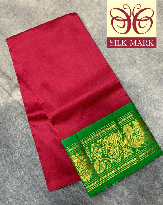 Maroon Shade Pure Kanchipuram Kids Pattu Pavadai with Contrast Border for age 2 to 5