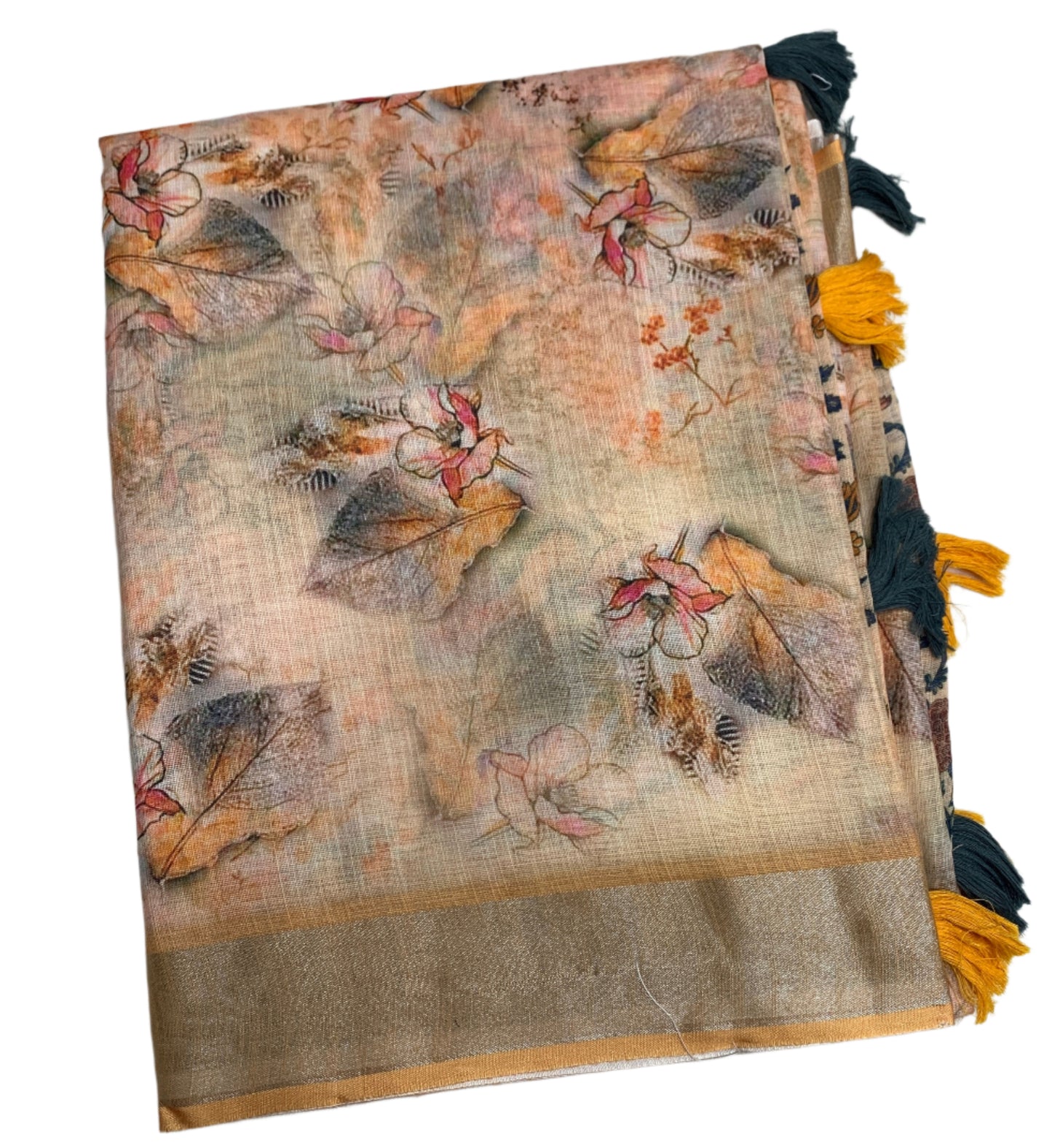 Jute Cotton Saree Light Orange with Thread Border