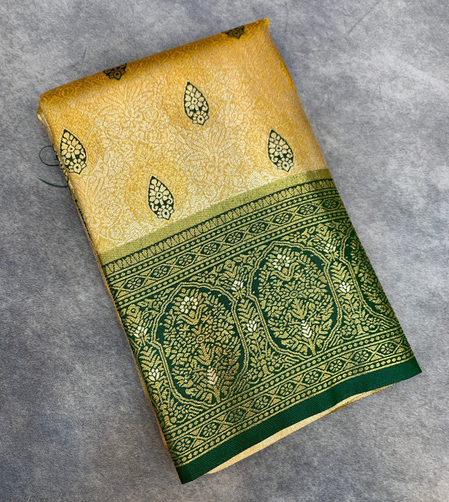 Fancy Tissue Saree Golden Yellow Colour with Green Border