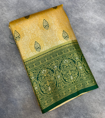 Fancy Tissue Saree Golden Yellow Colour with Green Border
