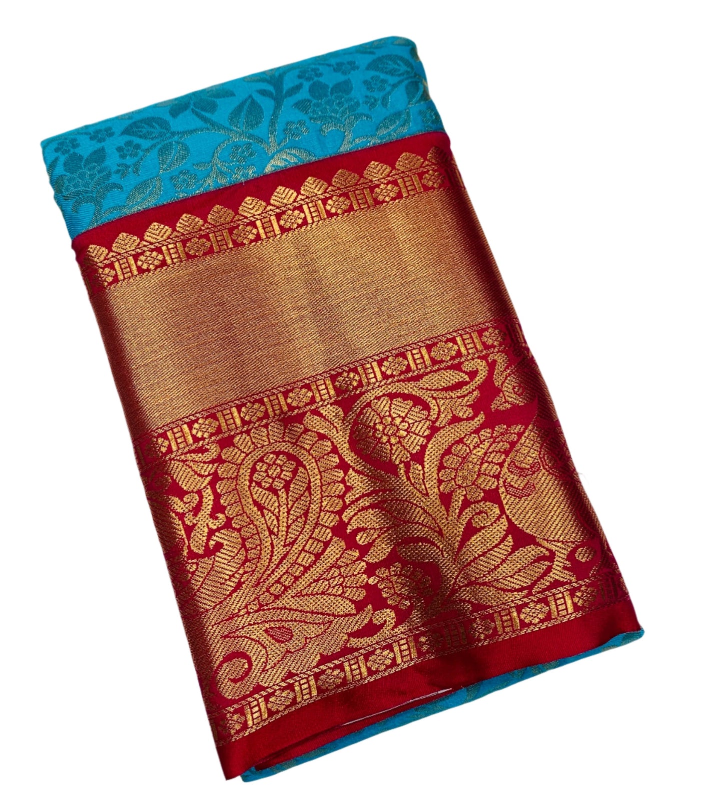 Sky Blue Colour Semi Silk Saree with Big Pink Border