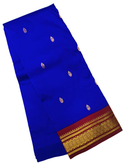 Pure Kanchipuram Silk Blue Colour with Brown Border