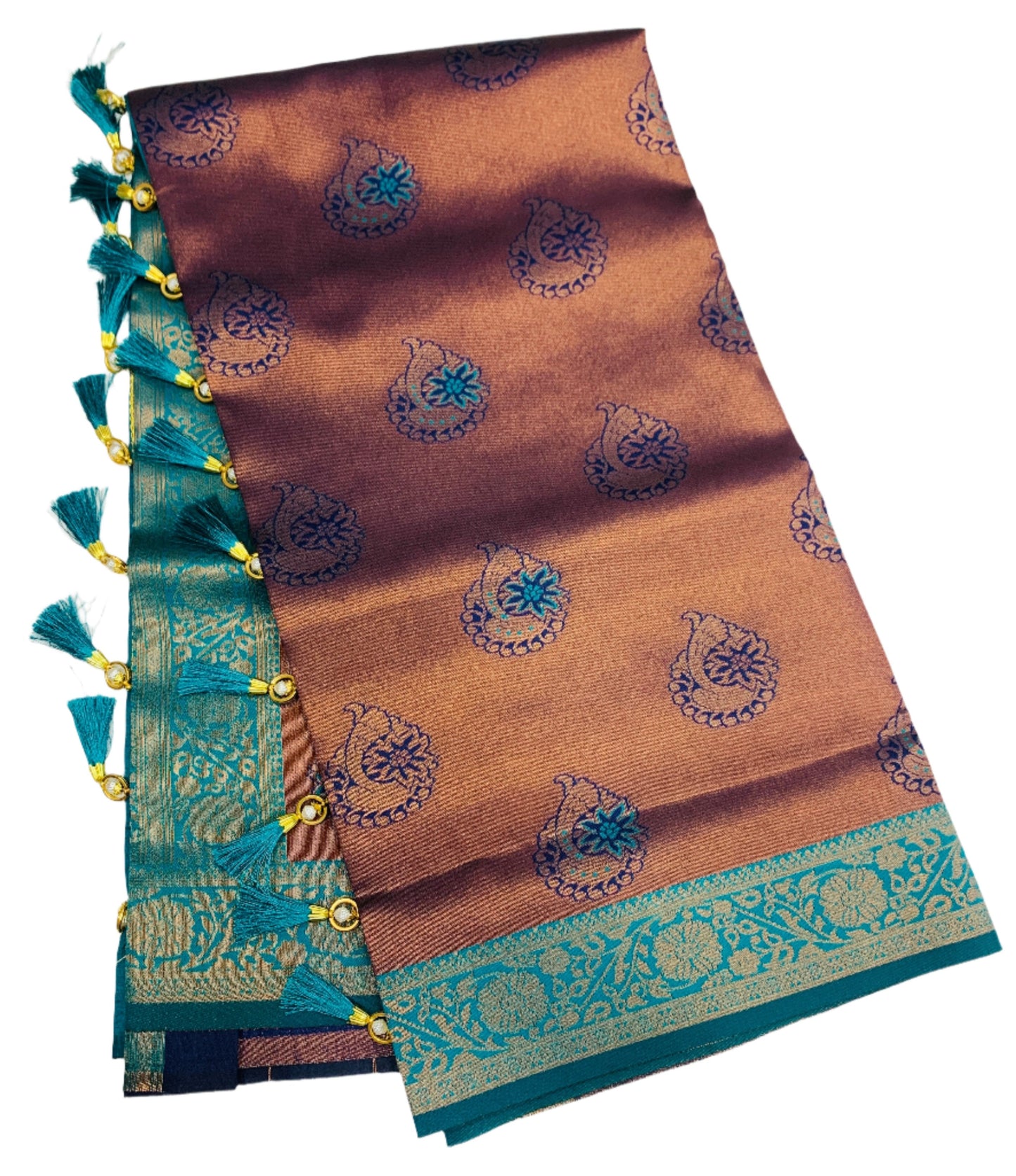 Art Silk Saree Maroon Colour with Peacock Green Border