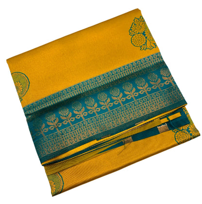 Art Silk Saree Golden Yellow Colour with Green Border