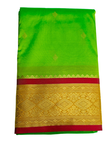 Apple Green Shade Saree with Golden and Red Border