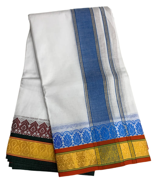 9X5 Cotton Dhoti White Colour with Red and Yellow Border