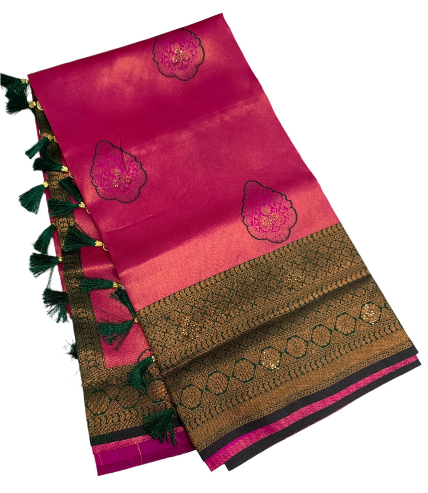 Art Silk Saree Pink Shade with Green Border
