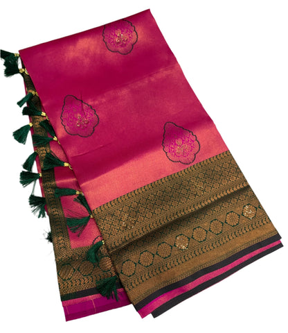 Art Silk Saree Pink Shade with Green Border