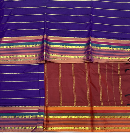 9 yards Vegan Silk Saree Violet Colour with Golden Border