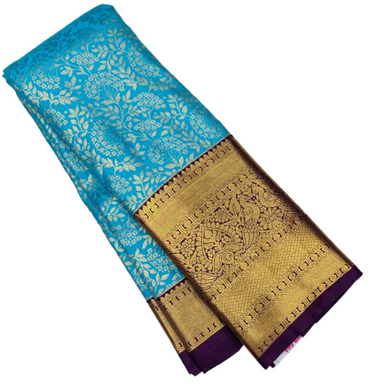 Sky Blue Colour Semi Silk Saree with Big Brown Border