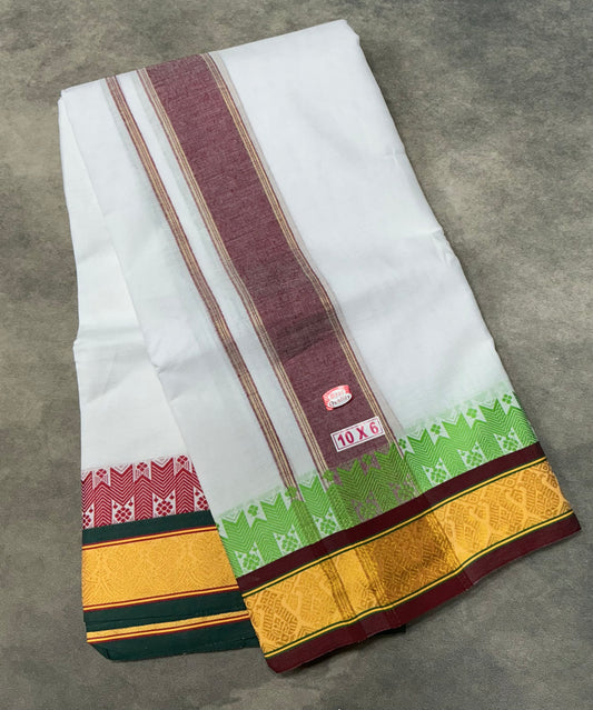 10X6 Cotton Dhoti White Colour with Yellow Border