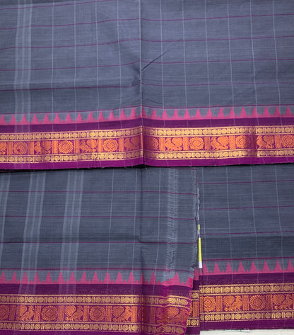 Chettinad Cotton Saree Dual Shade With with Magenta Border