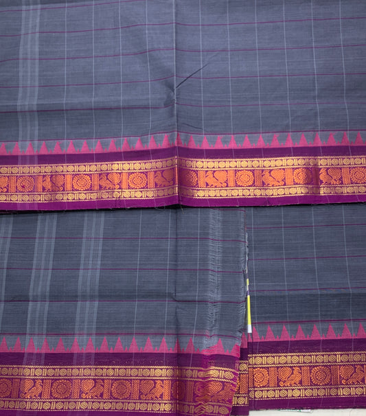 Chettinad Cotton Saree Dual Shade With with Magenta Border