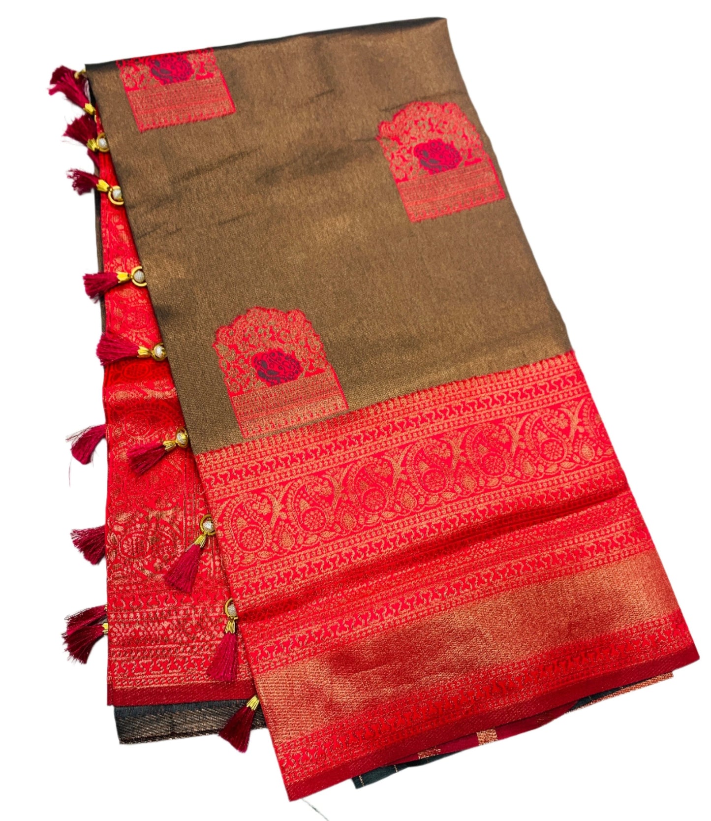 Art Silk Saree Gray Colour with Baby Pink Border