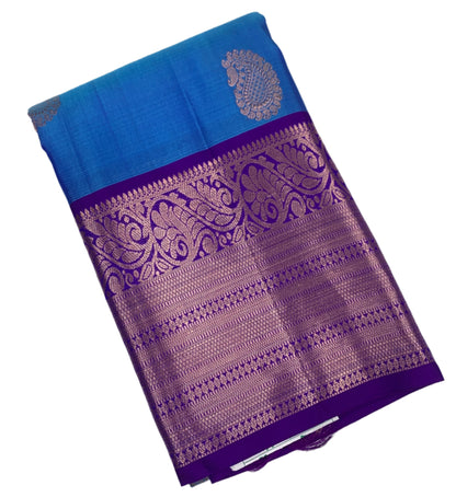 Pure Kanchipuram Silk Saree Sky Blue Colour with Blue Border