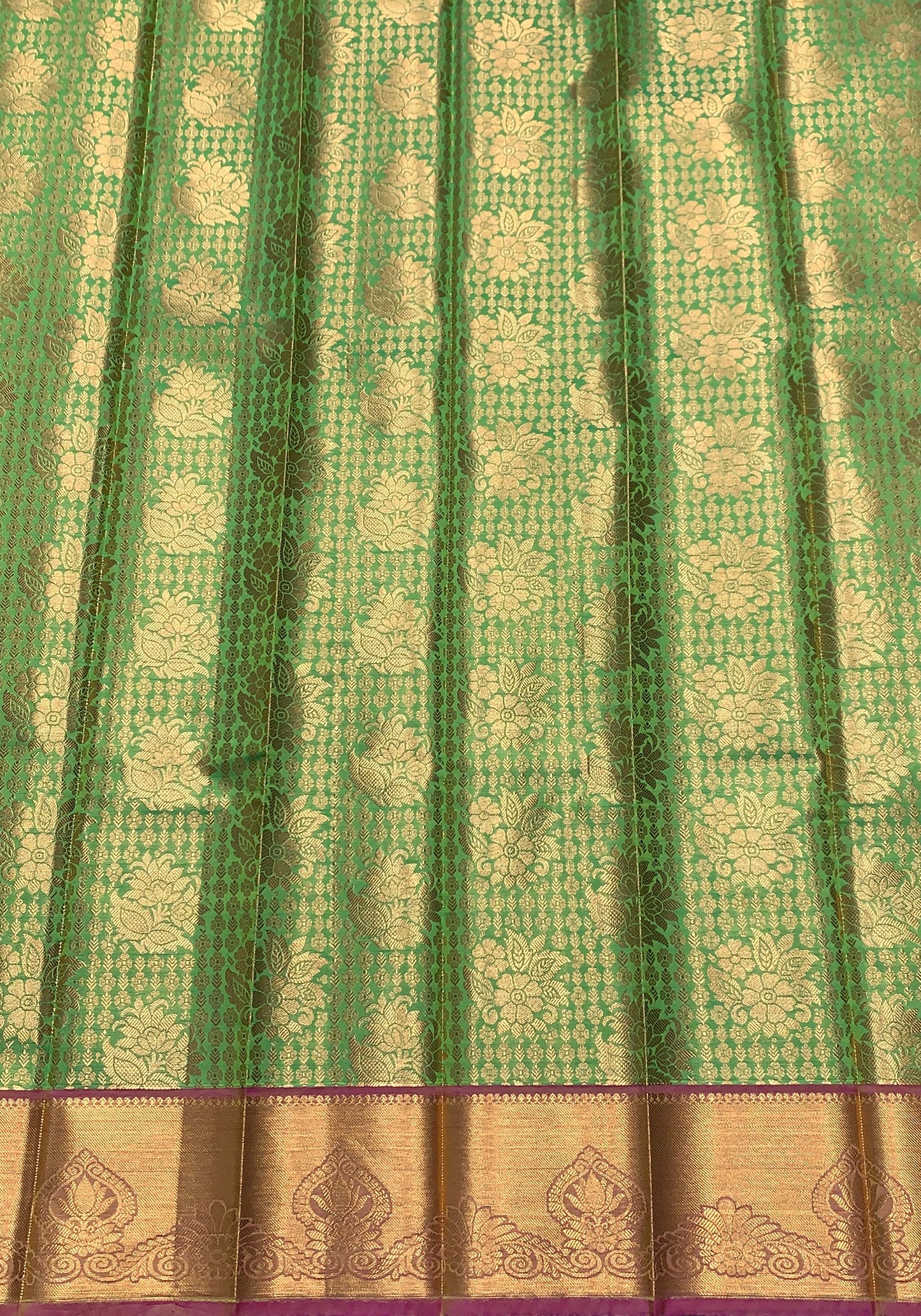 Vegan Silk Saree Light Green Colour with Pink and Copper Border