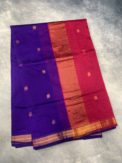 Violet Colour Silk Cotton Saree with Copper Zari Border