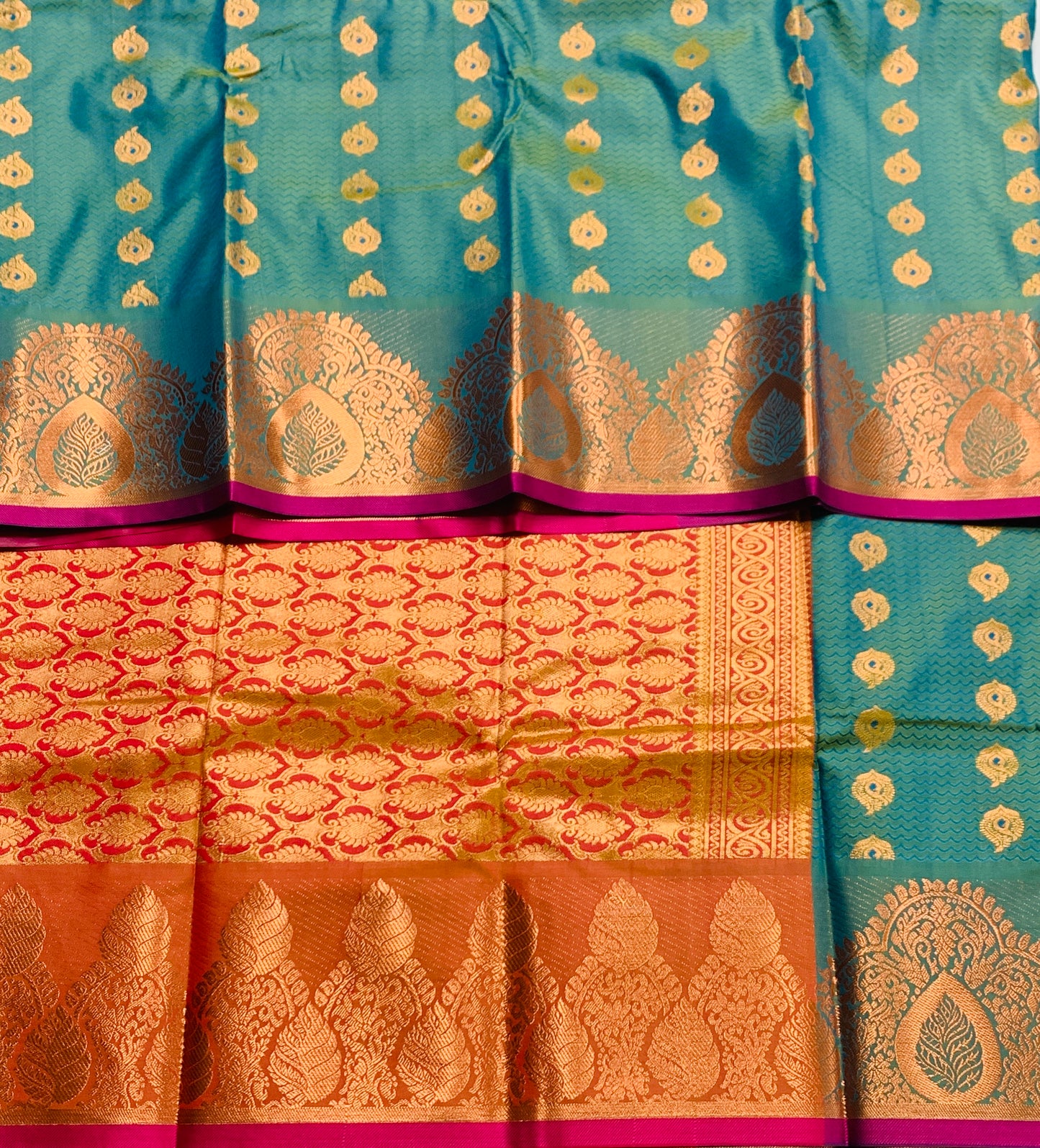 Vegan Silk Saree Sapphire shade with Pink Border