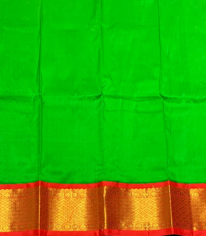 Light Green shade Pure Kanchipuram Kids Pattu Pavadai with Contrast Border for Newborn to 2 Years