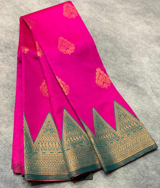 Pink Colour Art Silk Saree with Rama Green Border