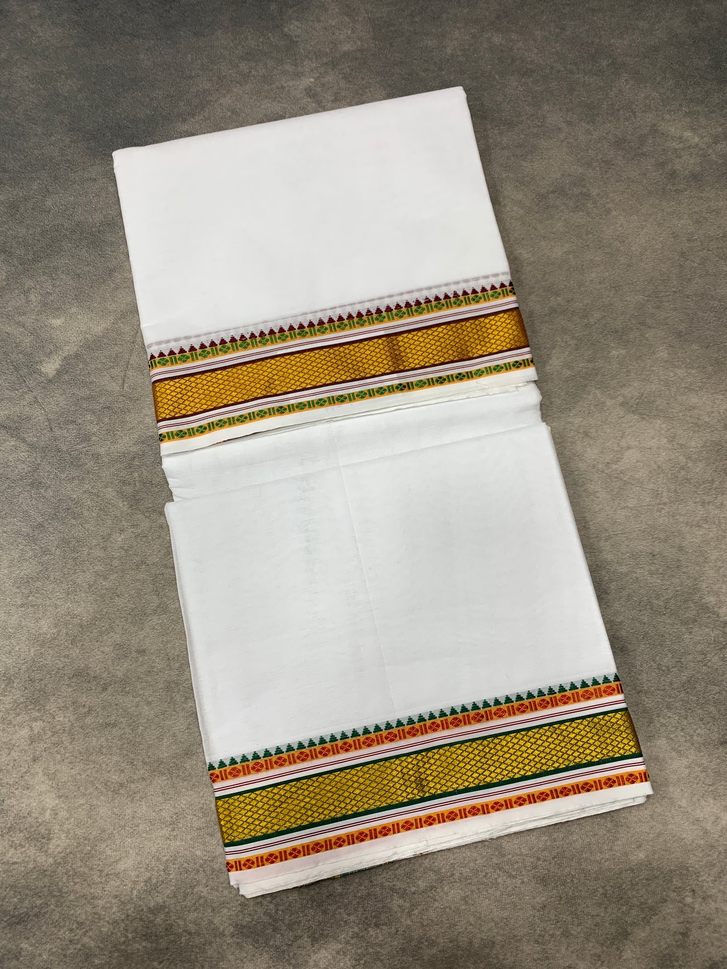 9X5 Cotton Dhoti White Colour with Golden Border with Angavastarm