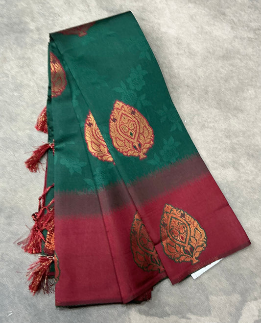 Art Silk Saree Green Colour with Maroon Border