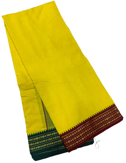 9X5 Cotton Dhoti Yellow Colour with Maroon and Green Border