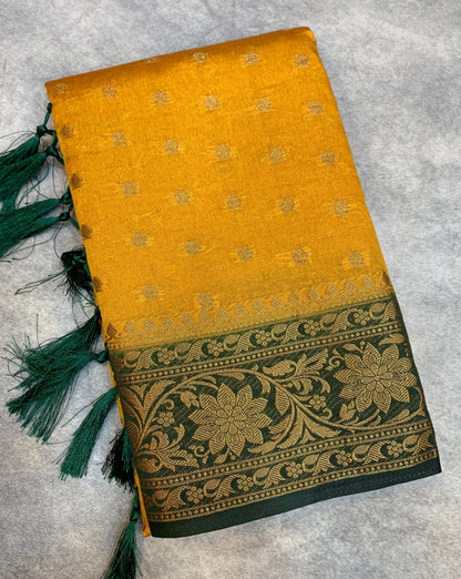 Crepe Saree Mustard Colour with Green Border