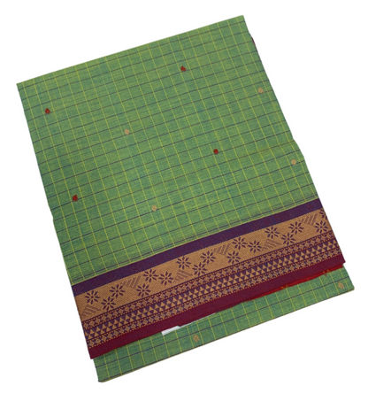 Chettinad Cotton Saree Pista Green Shade with Lavender Border