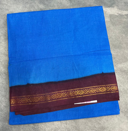 Chettinad Cotton Saree Sky Blue Colour with Brown Colour Border