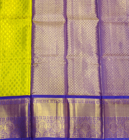 Lemon Yellow shade Pure Kanchipuram Kids Pattu Pavadai with Contrast border for age 2 to 5