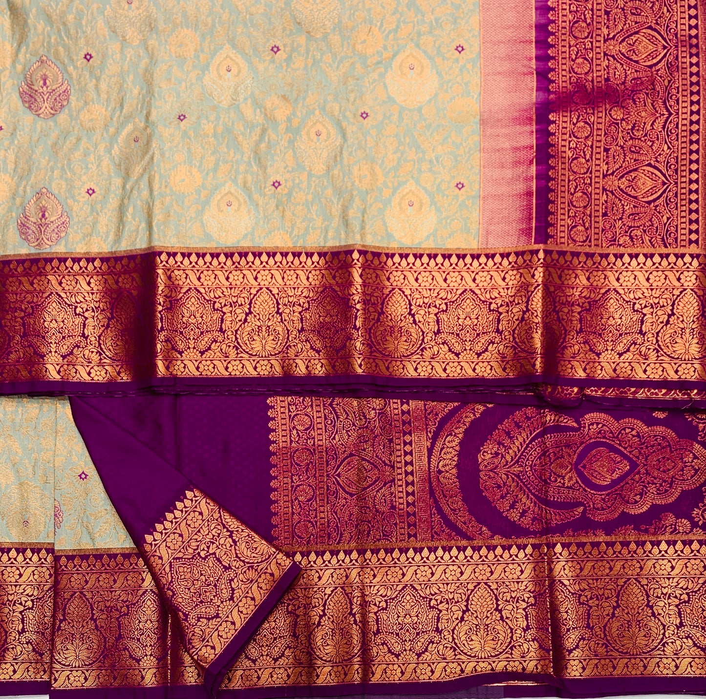 Vegan Silk Saree Light Gray shade with Magenta Border