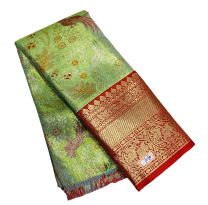 Apple Green Shade Vegan Silk Kids Pattu Pavadai with Contrast Border for Newborn to 2 Years