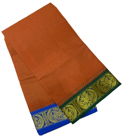 9X5 Cotton Dhoti Honey Brown Colour with Green and Blue Border