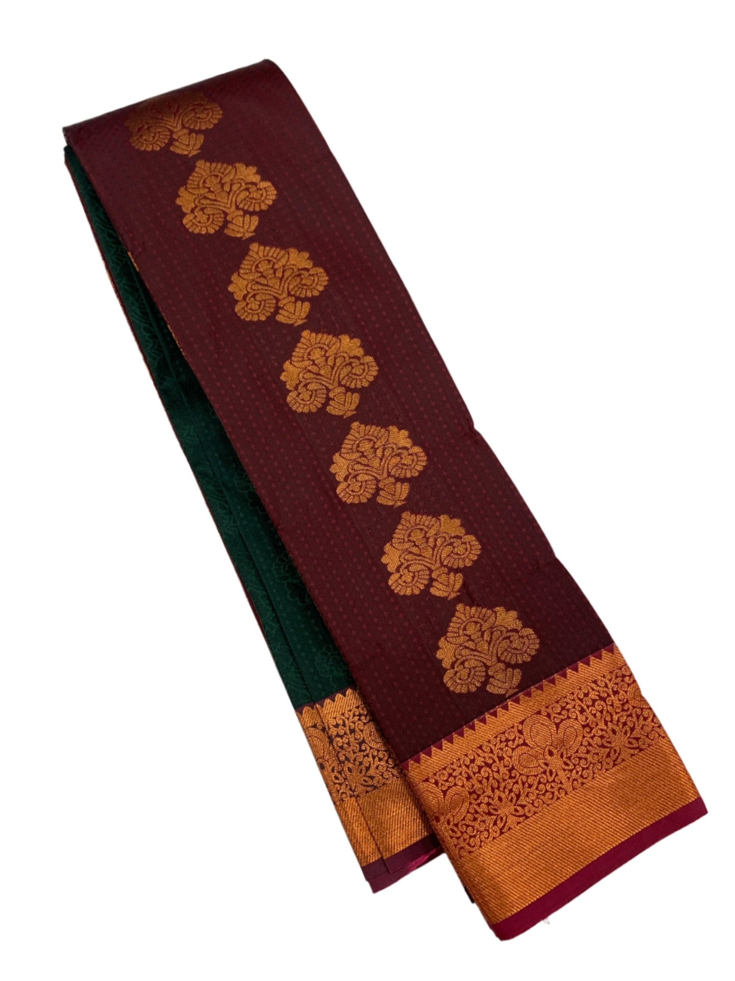 Vegan Silk Saree Brown Colour with Copper Border