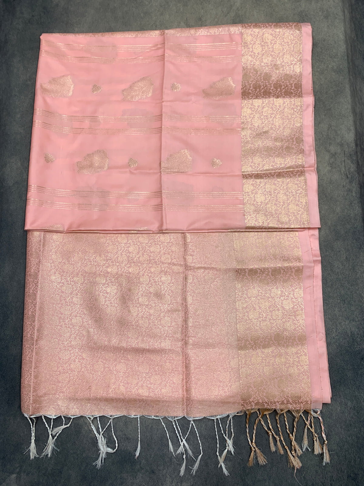 Art Silk Saree Peach Colour with Sliver Zari Border