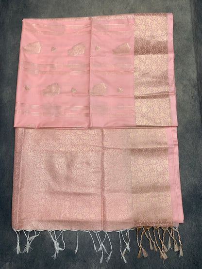 Art Silk Saree Peach Colour with Sliver Zari Border