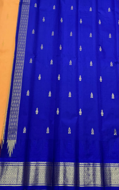 Semi Silk Saree Mango Yellow Colour with Violet and Gold Zari Border