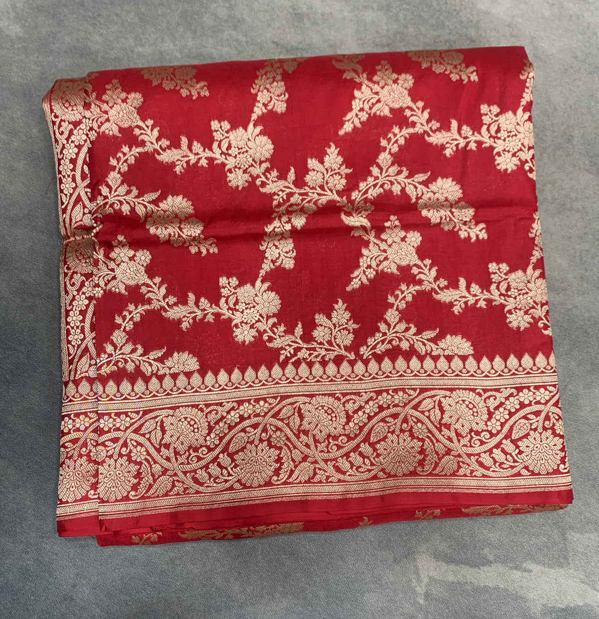 Pure Banaras Silk Saree Red Colour with gold zari jaal work