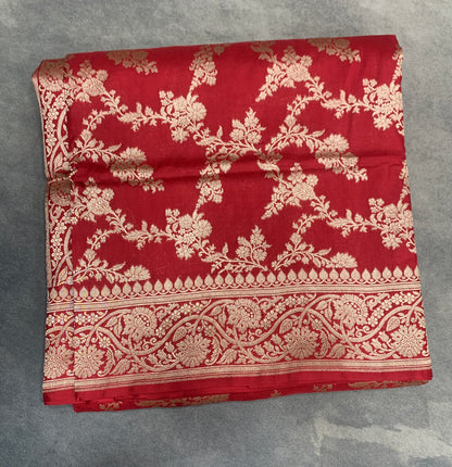 Pure Banaras Silk Saree Red Colour with gold zari jaal work