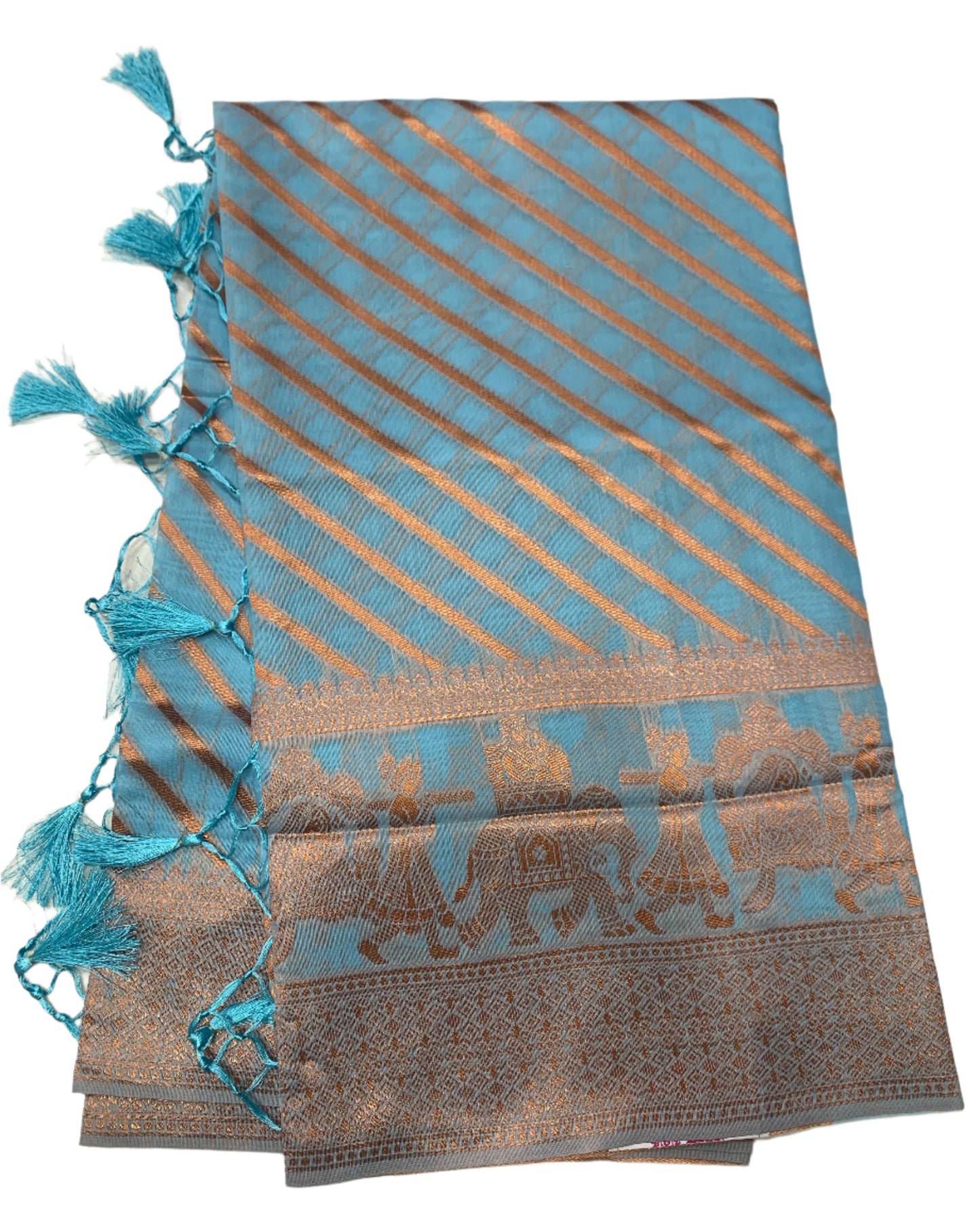 Banaras Katan Saree Sky Blue Colour with Katan Work Border