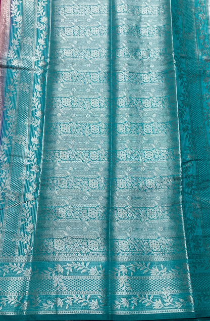 Crepe Saree Magenta Colour with Sky Blue Border
