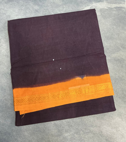 Chettinad Cotton Saree Brown Colour with Yellow Colour Border