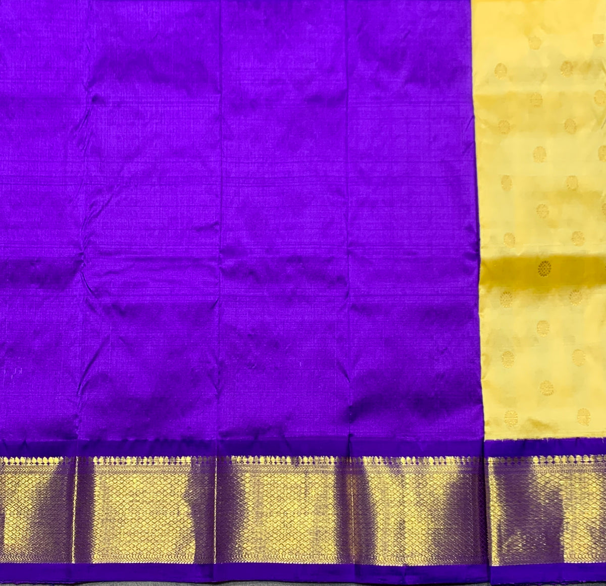 Lemon Yellow Shade Pure Kanchipuram Kids Pattu Pavadai with Contrast Border for Newborn to 2 Years