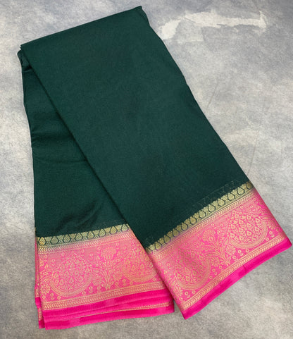 Crepe Saree Green Colour with Pink Border