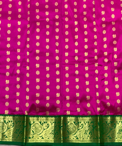 Pink Shade Pure Kanchipuram Kids Pattu Pavadai with Contrast Border for Newborn to 2 Years