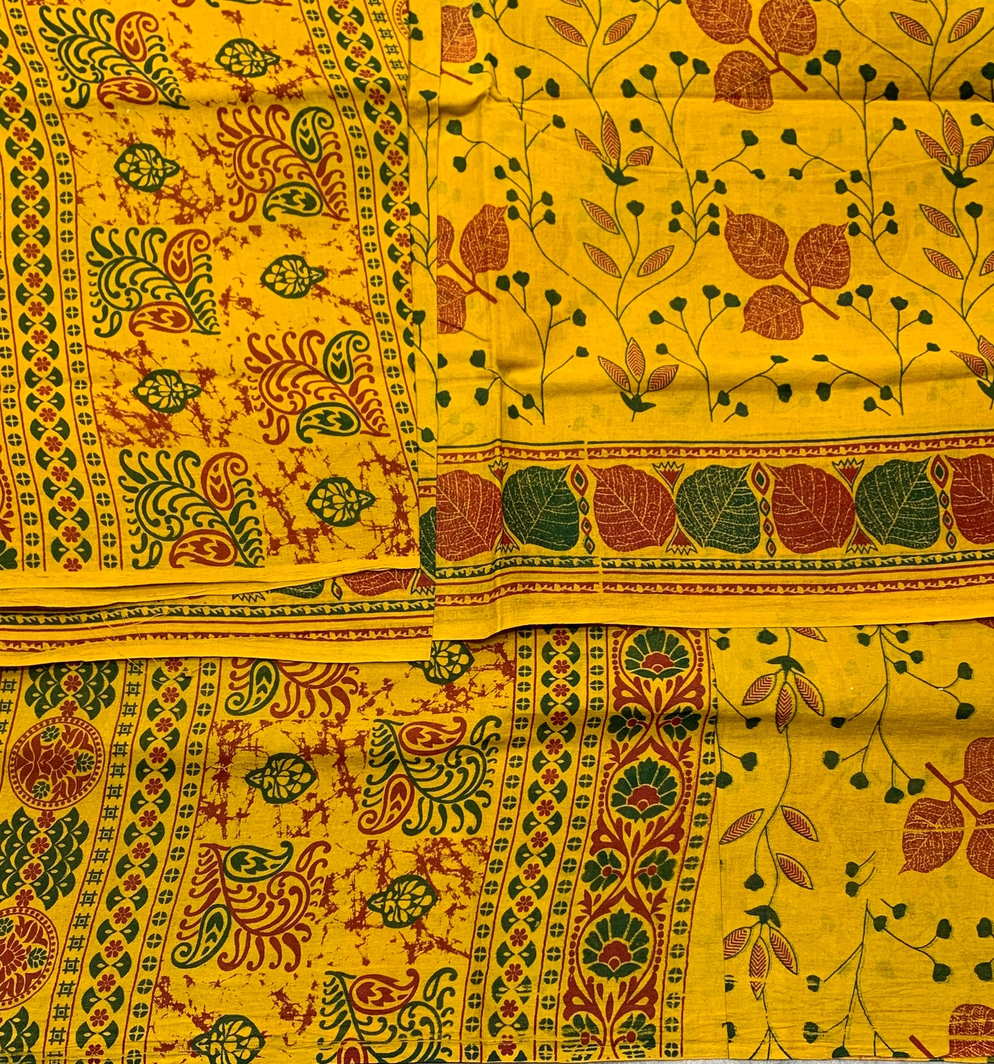 Chettinad Sungudi Cotton Mustard Yellow Colour with Leaf Design Border