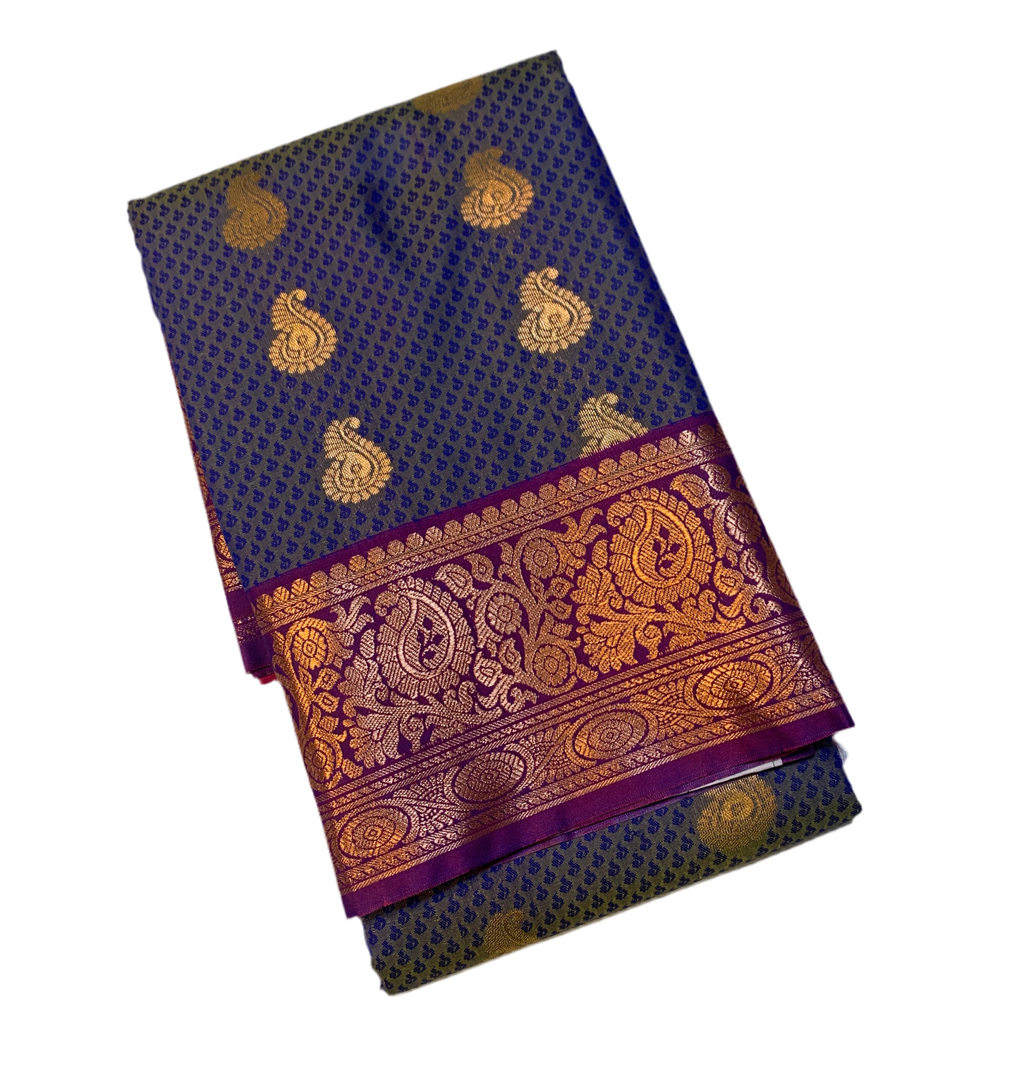 Vegan Silk Saree Blue Colour with Purple Border