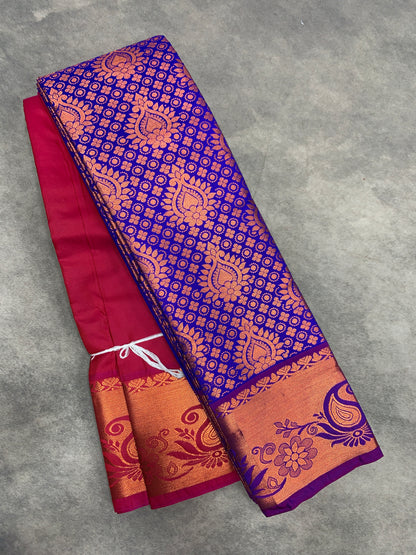 Vegan Silk Saree Violet Colour with Pink and Copper Border