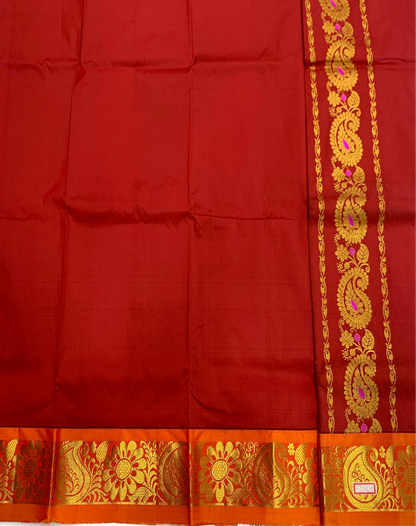 Maroon shade Semi silk Kids Pattu Pavadai with Contrast border for age 2 to 5